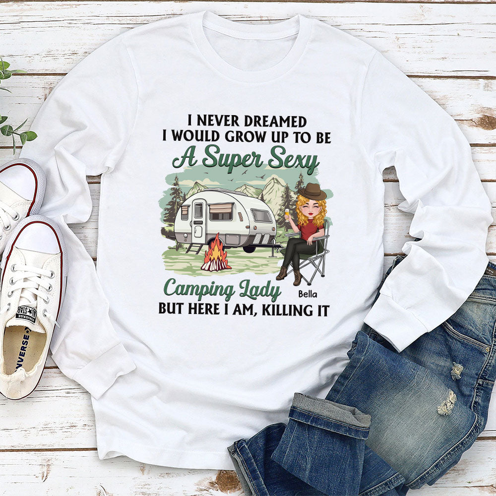 Camping Lady - Personalized Custom Long Sleeve T-shirt