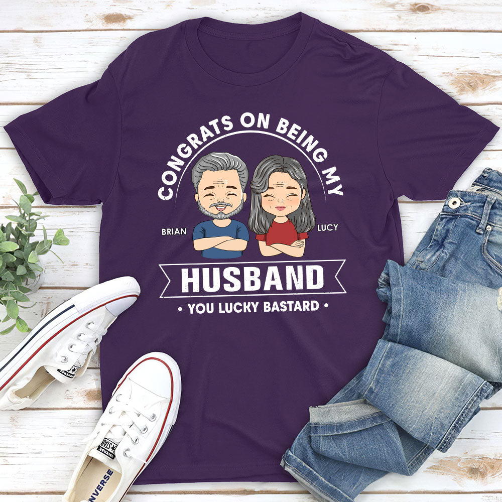 Lucky To Be My Husband - Personalized Custom Premium T-shirt
