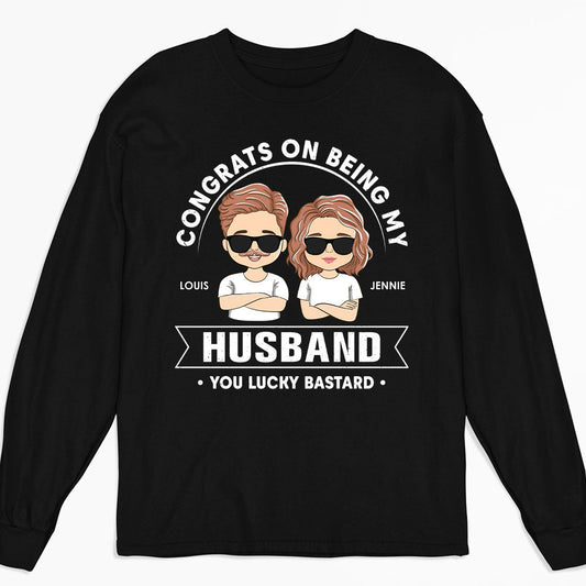 Lucky To Be My Husband - Personalized Custom Long Sleeve T-shirt