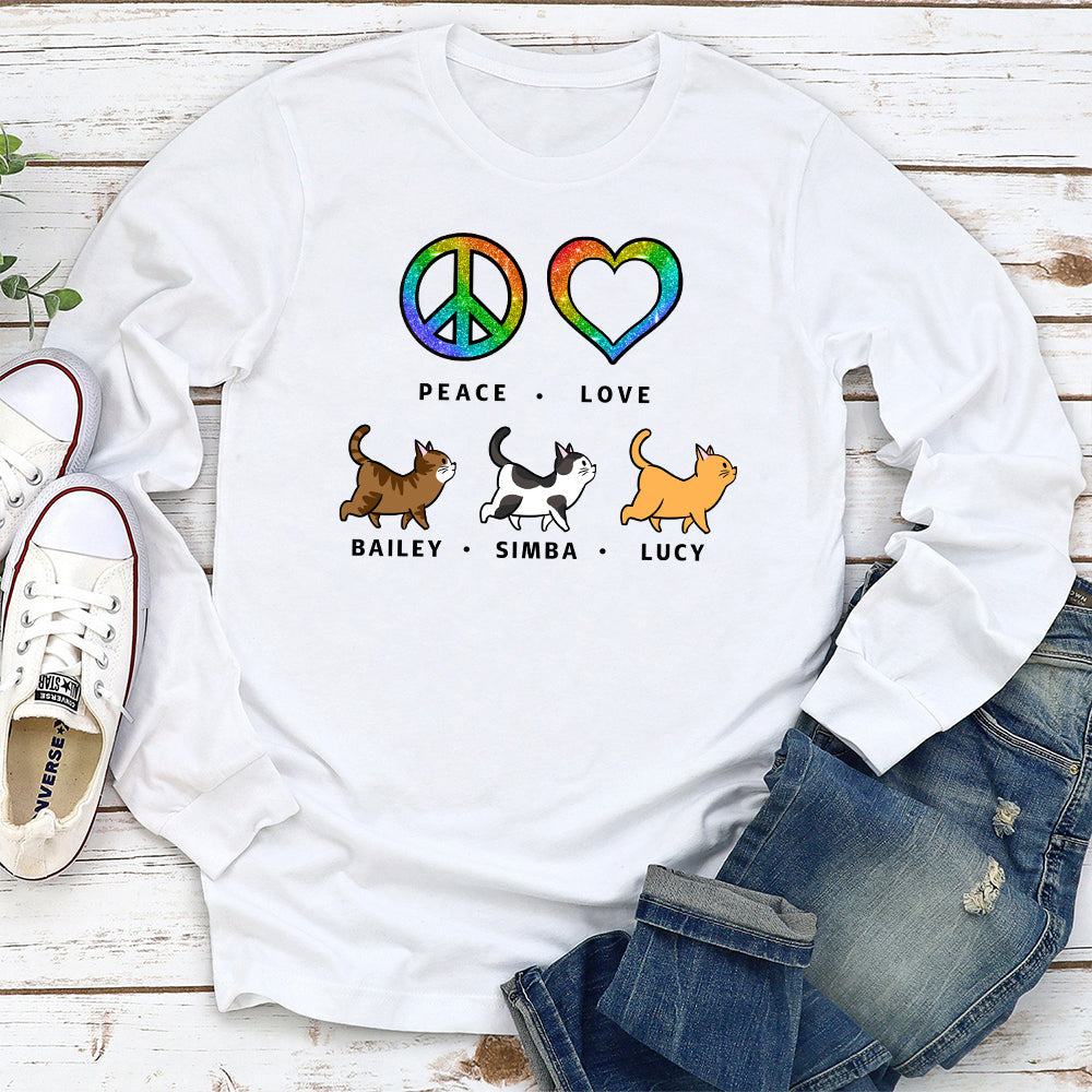 Peace Love Cat Pattern - Personalized Custom Long Sleeve T-shirt
