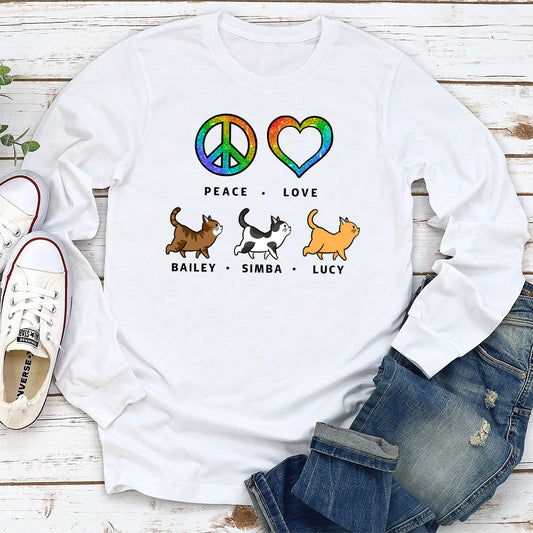 Peace Love Cat Pattern - Personalized Custom Long Sleeve T-shirt