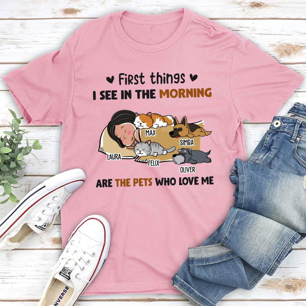 Morning First Thing Pet - Personalized Custom Unisex T-shirt