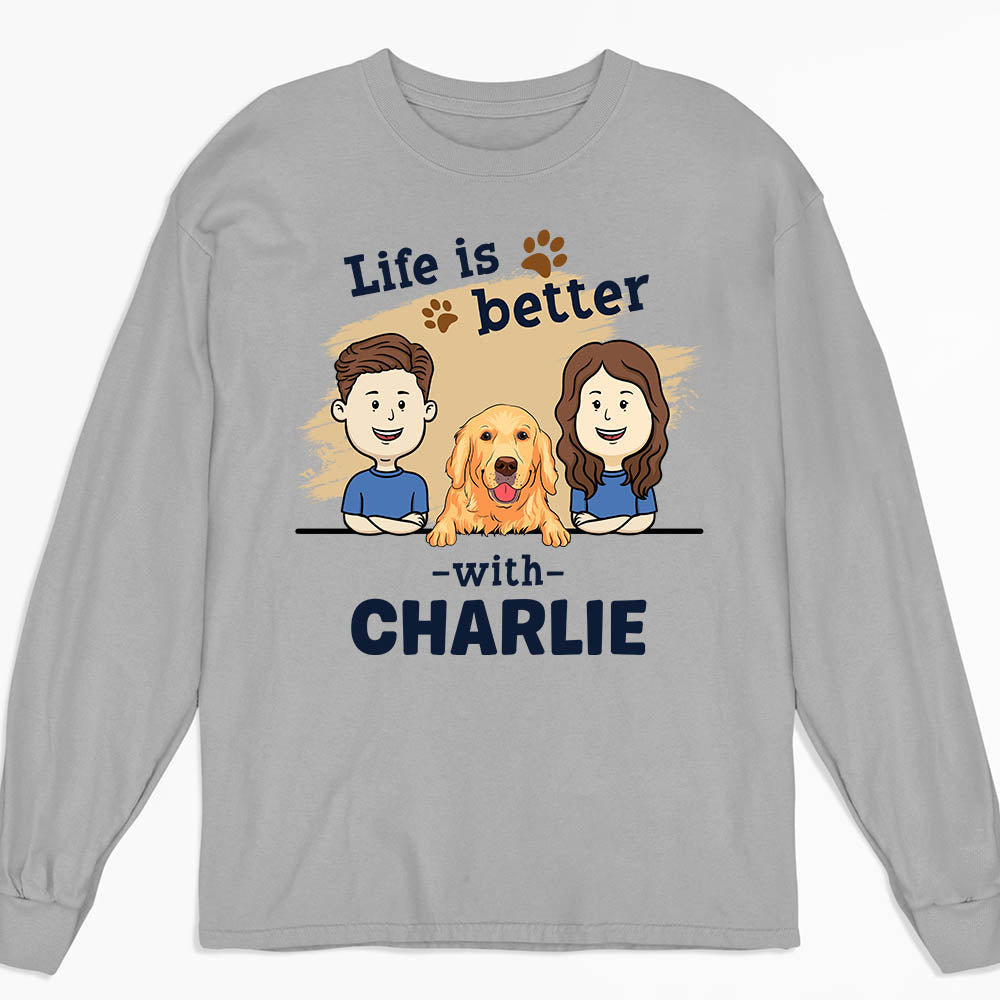 Couple With Pet - Personalized Custom Long Sleeve T-shirt
