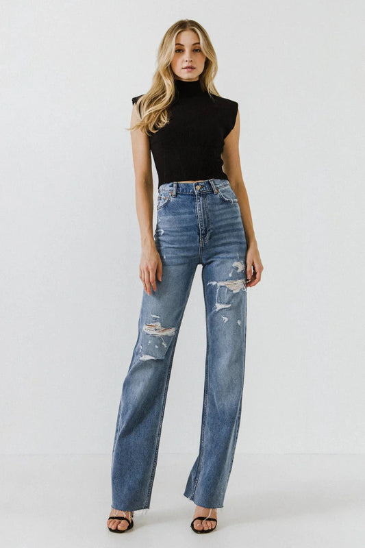 Mock Neck Padded Knit Top