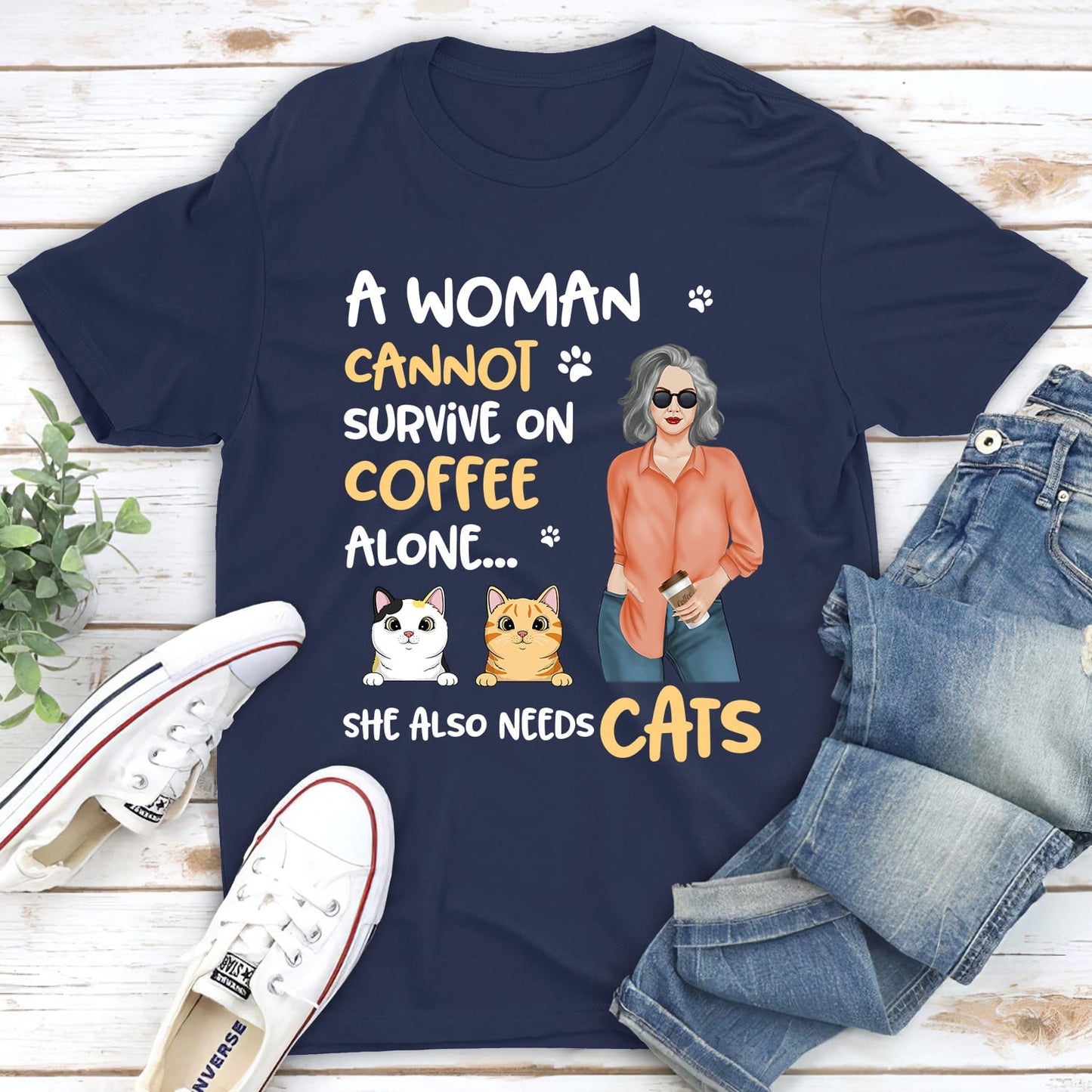 Coffee And Cat - Personalized Custom Unisex T-shirt