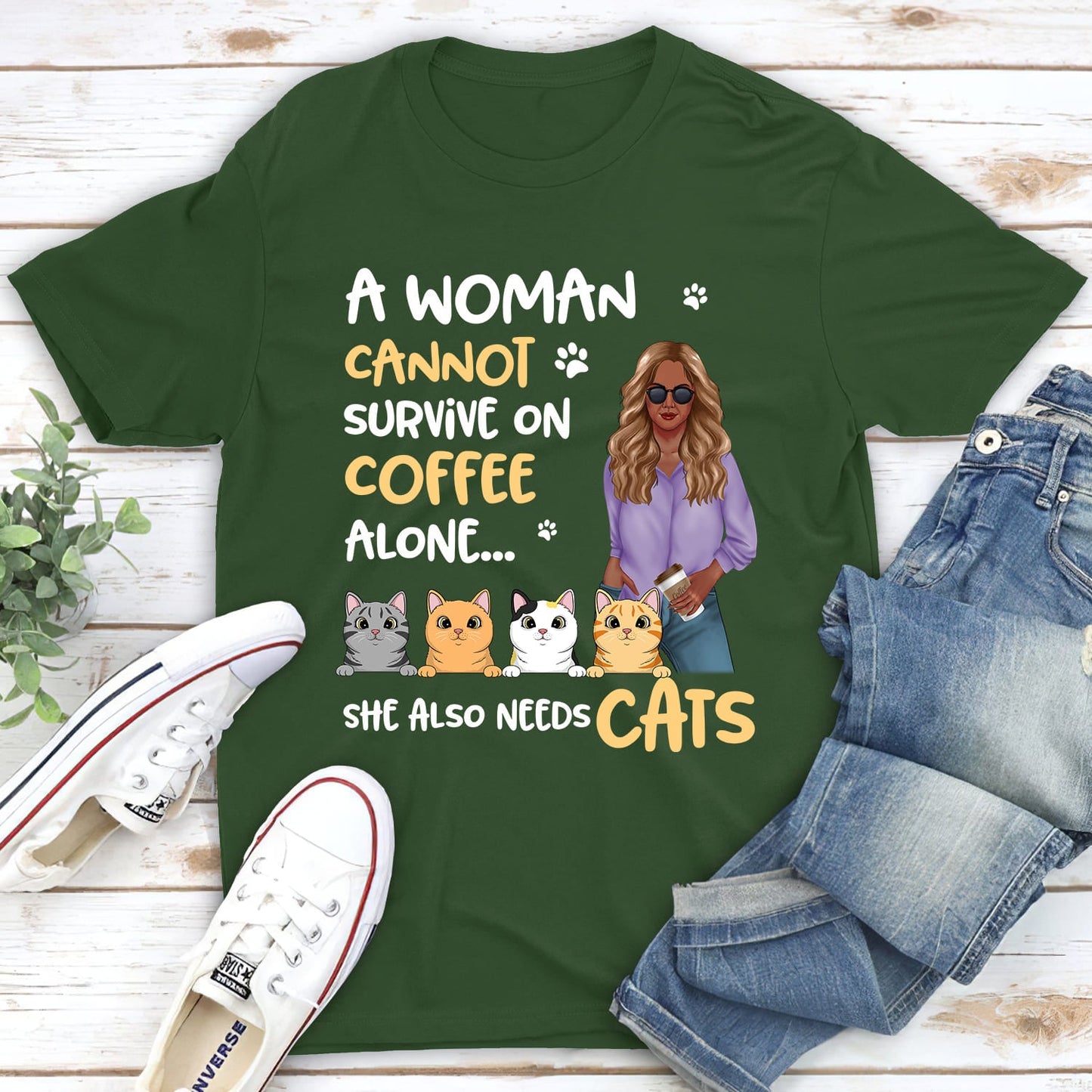 Coffee And Cat - Personalized Custom Unisex T-shirt