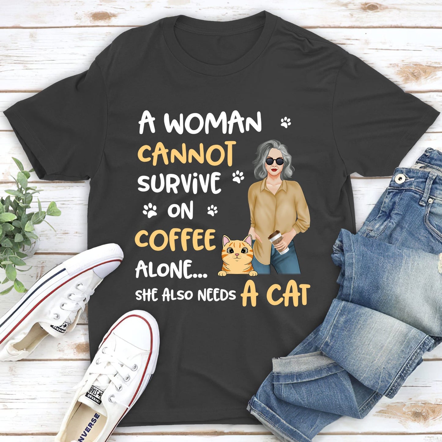 Coffee And Cat - Personalized Custom Unisex T-shirt