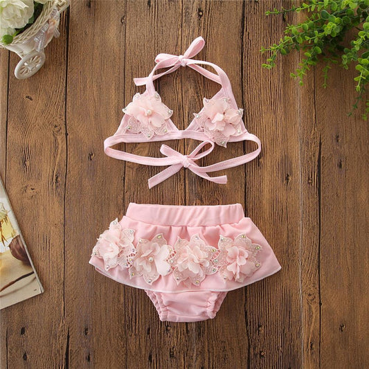 Girl's Clothing Floral Flower Casual Pink Bikini Sets
