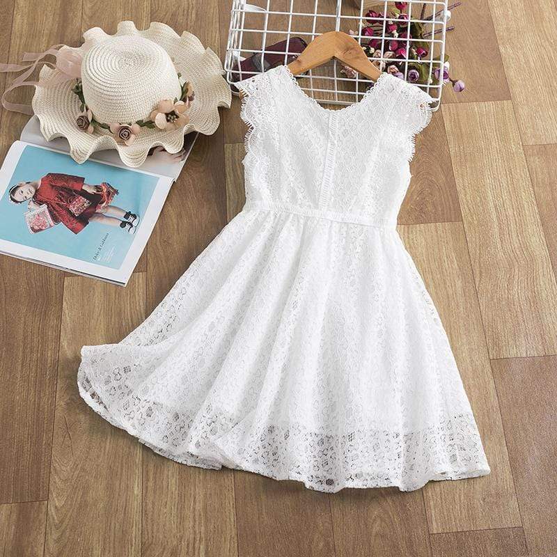 Girl's Clothing Ivory White / 6T Lace V-Back Dress