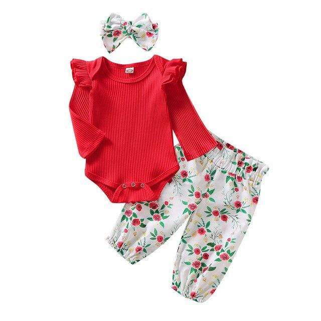 Girl's Clothing Red / 18M Long Sleeve Flower Romper Outfit