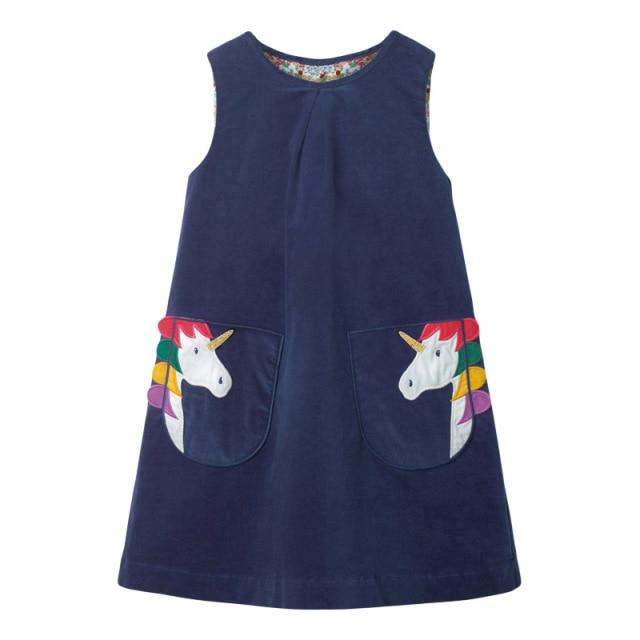 Girl's Clothing Dark Blue Unicorn / 3T Pinafore Sleeveless Dress