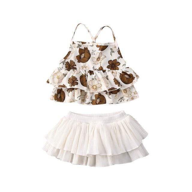 Girl's Clothing C / 12M Sling Floral Tops Romper+Tutu Shorts