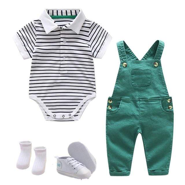 Boy's Clothing 4 pieces suit / 24M / China Baby Boy Set Cotton Hat + Striped Romper