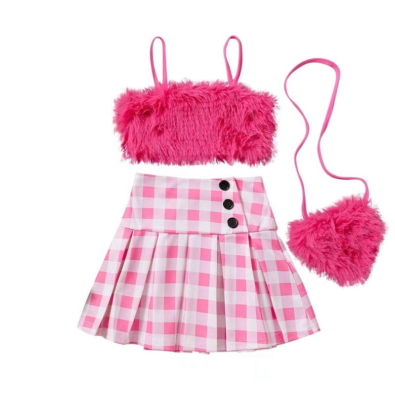 Pink / 3T Summer Skirt Set with Shoulder Bag