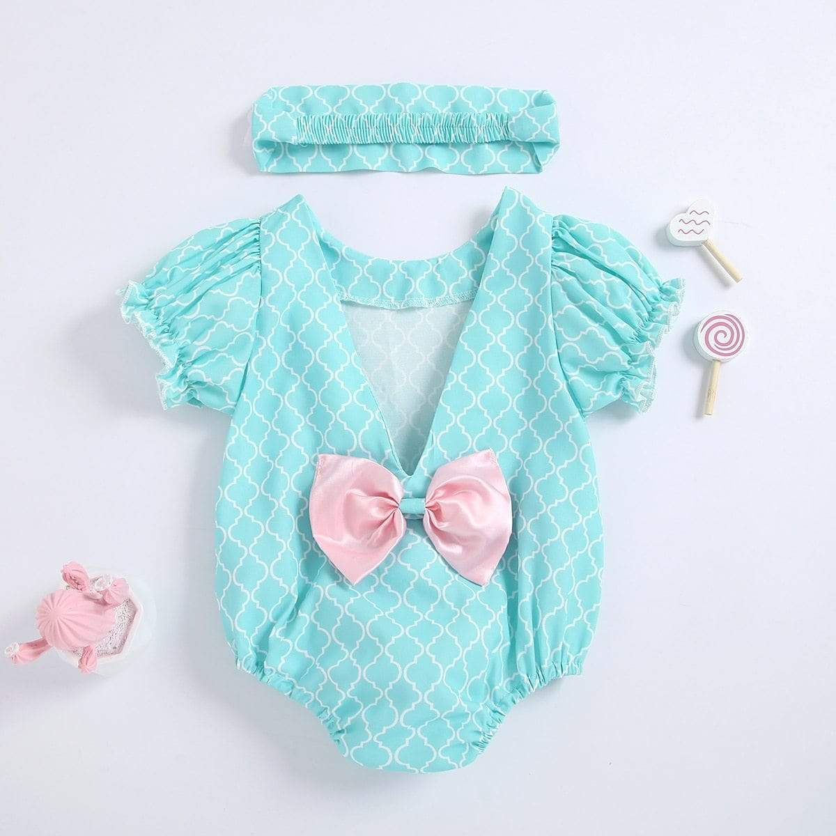 Girl's Clothing Sweet Blue Baby Rompers +Headband