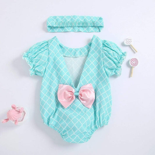 Girl's Clothing Sweet Blue Baby Rompers +Headband