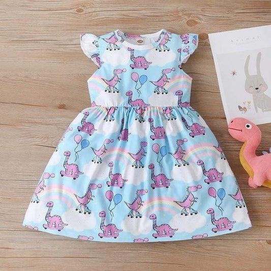 Girl's Clothing QZ20020A-BU / 4T Unicorn Dinosaur  Dress