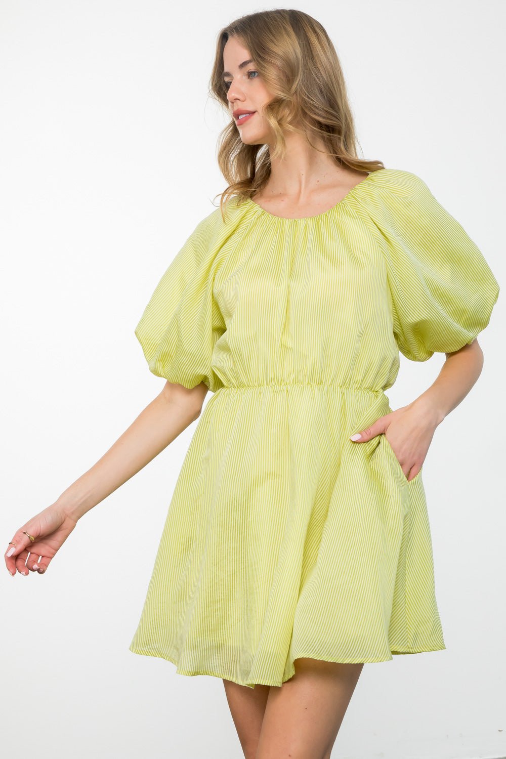 Puff Sleeve Striped Dress