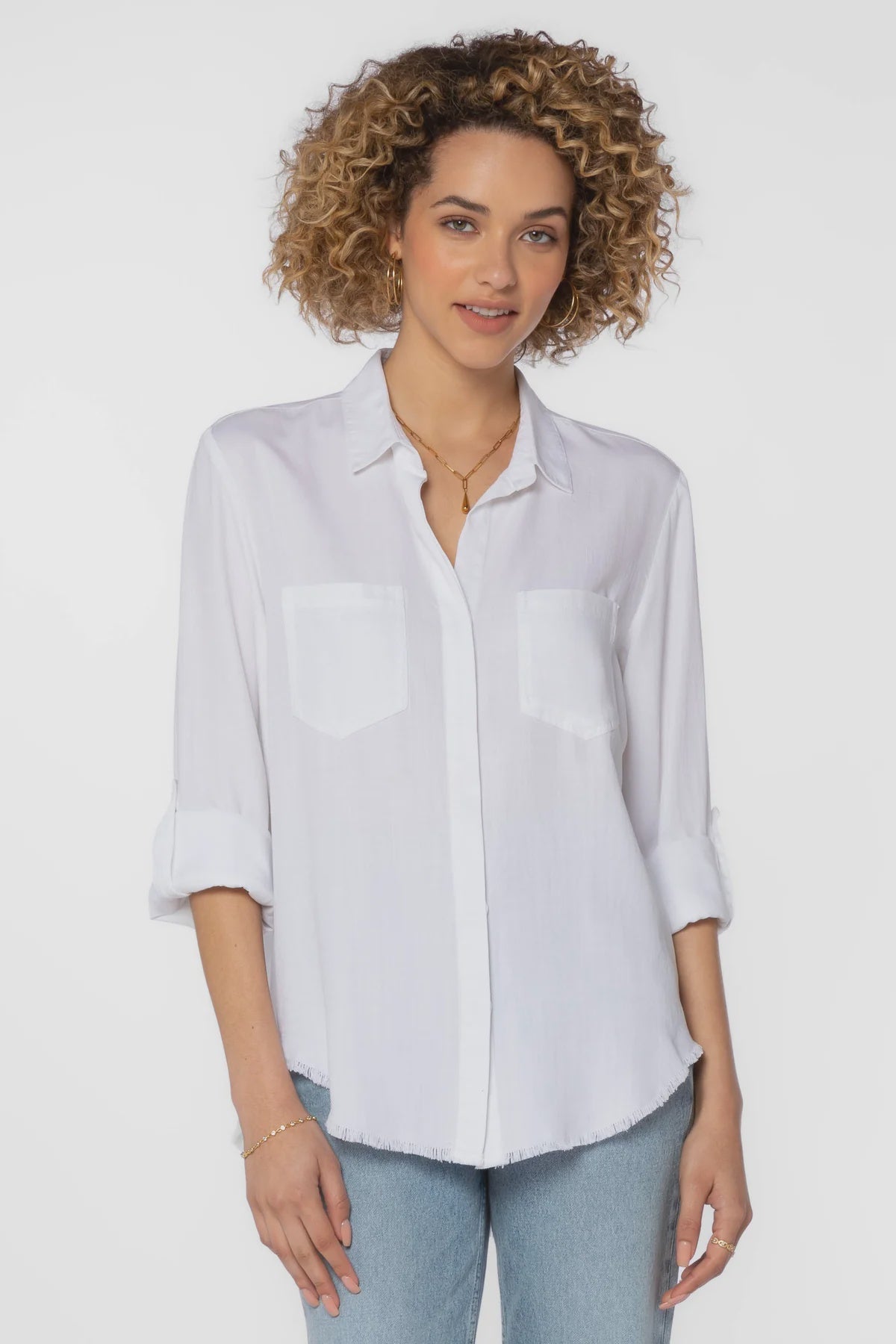 Riley Frayed Hem Button Up Shirt