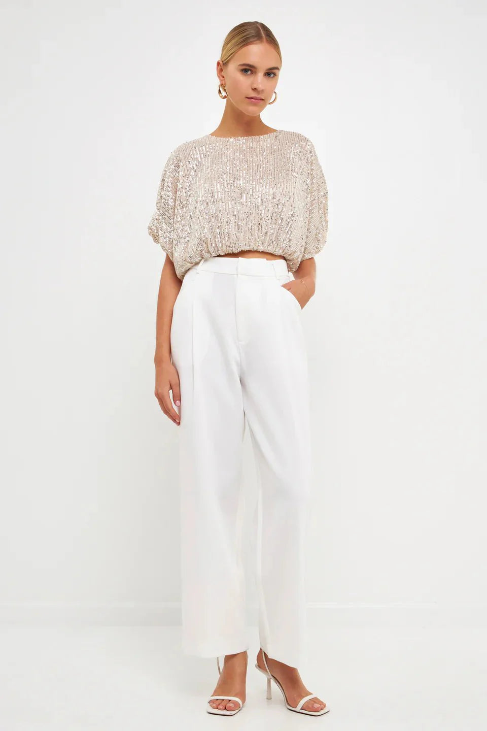 Sequins Cropped Puff Top