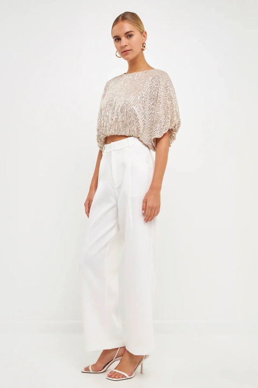 Sequins Cropped Puff Top