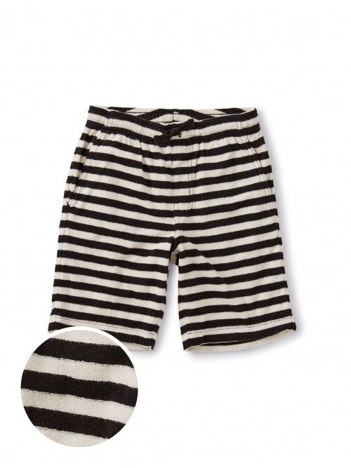 Terry Striped Vacation Shorts- Jet Black