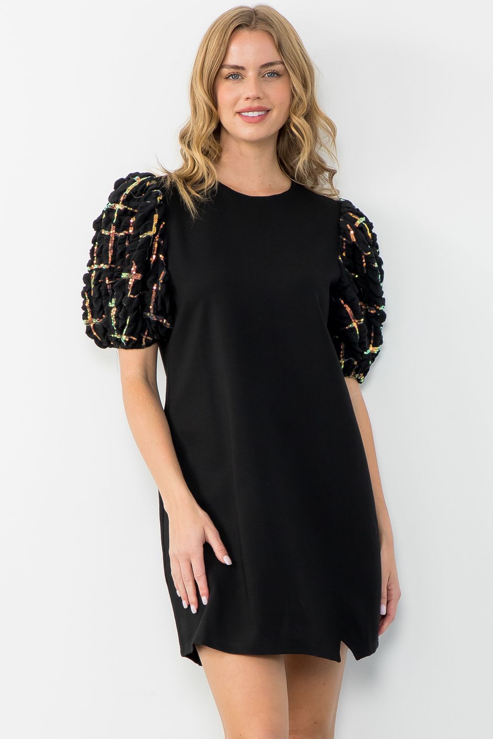 Textured Puff Sleeve Dress