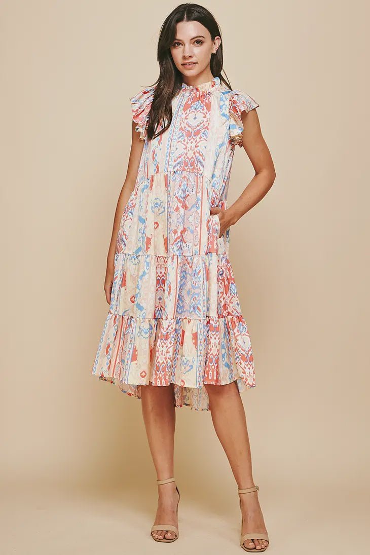 Tiered Midi Dress Red Multi